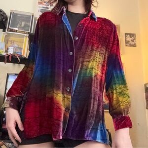 Chico’s Design Multicolor Rayon Silk Button Down Size 0